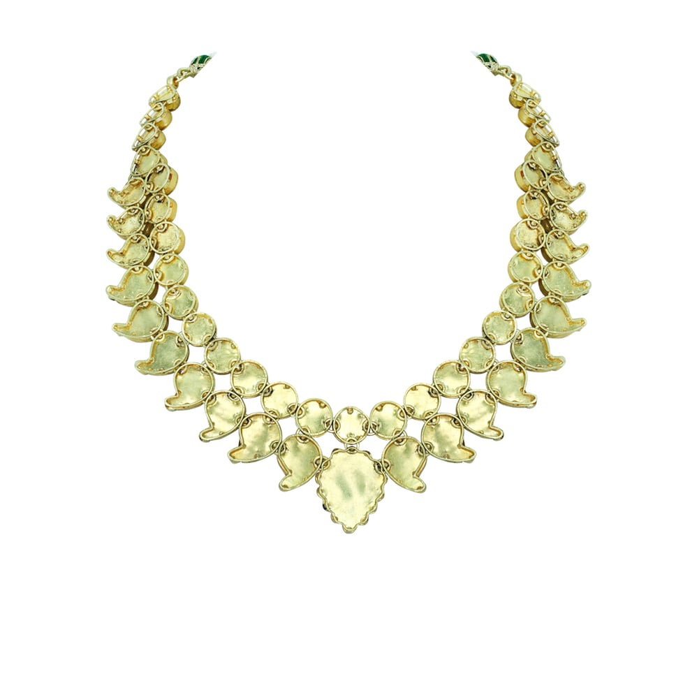 Green Enamel Polki Necklace with Bud Design